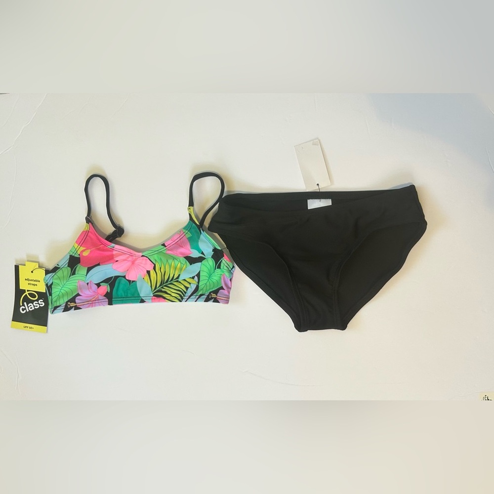 art class Tropical Floral Bikini Set - Pink, Green, Black